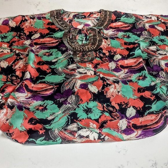 Bebe Metal Embellished Flutter Sleeve Silk Top - Picture 3 of 7